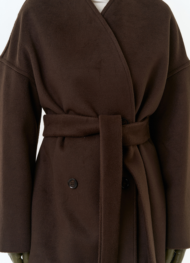 Женское укороченное пальто с поясом модель № 32817 универмаг малина