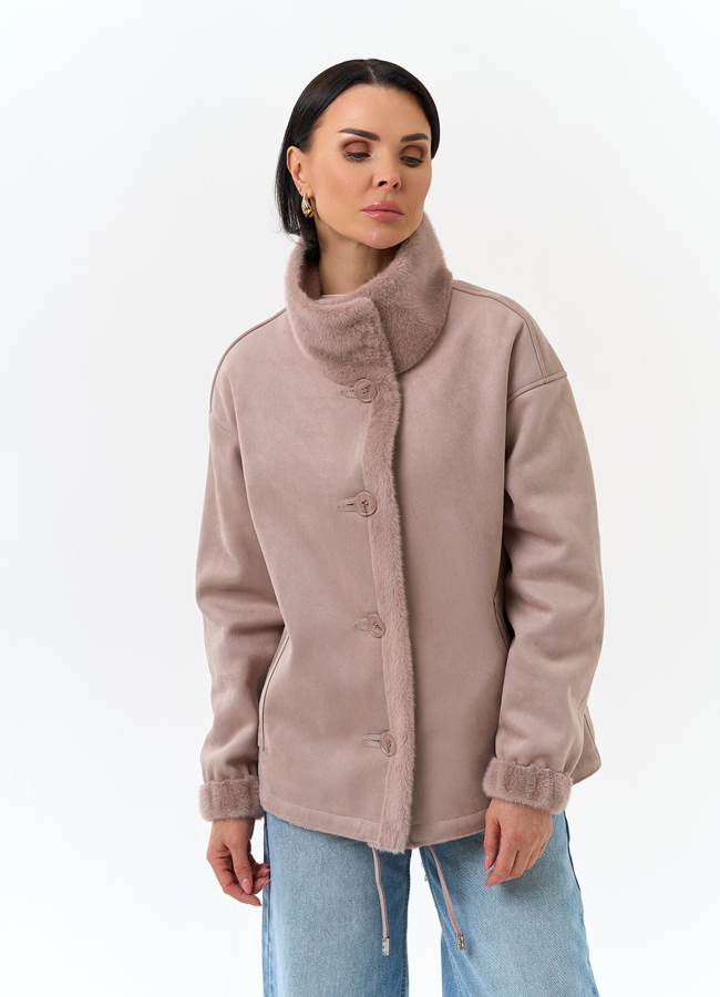 Женская двухсторонняя дубленка из эко замши модель № 32789 универмаг малина