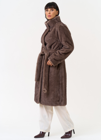 Женская шуба из эко меха с воротником стойкой