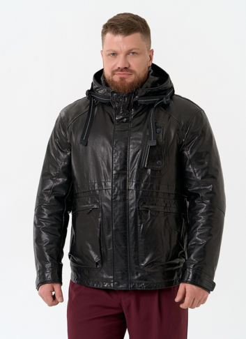 Мужская куртка из натуральной кожи с капюшоном