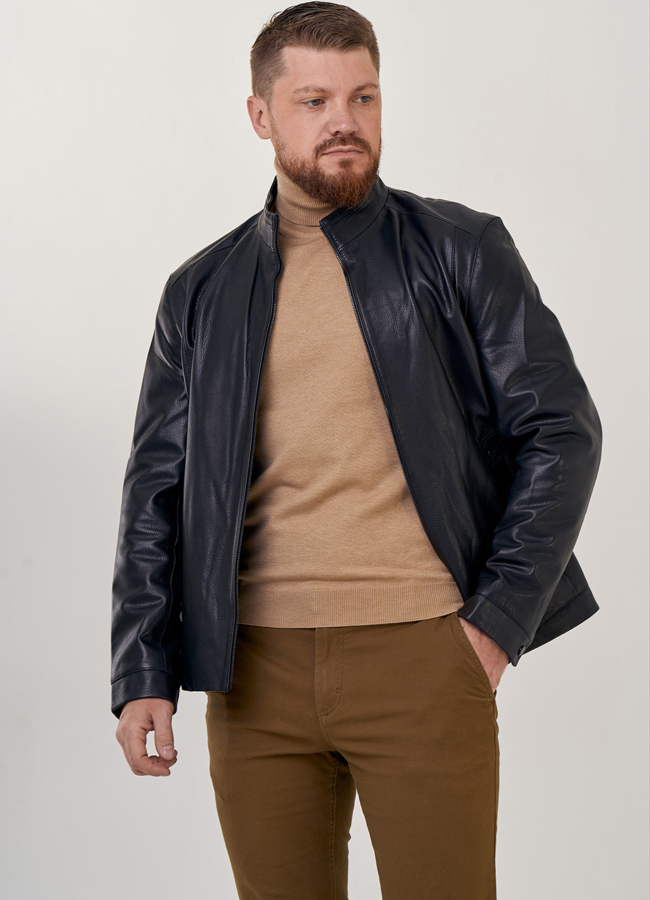 Куртка мужская из натуральной кожи с воротником стойкой  модель № 20274, 24366 в кредит