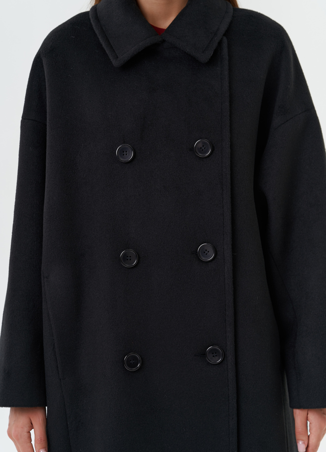 Длинное пальто черного цвета модель № 28101 в рассрочку