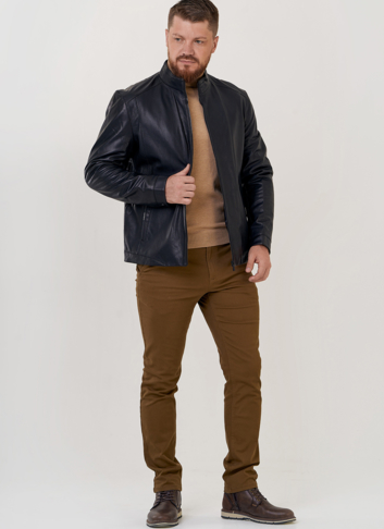 Куртка мужская из натуральной кожи с воротником стойкой 