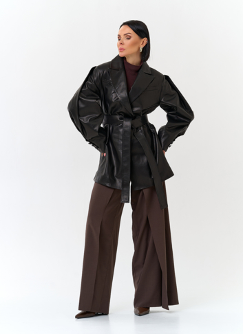 Жакет из натуральной кожи с поясом