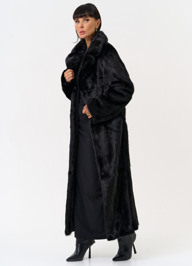 Длинная шуба из меха норки в черном цвете модель № 28080 универмаг малина