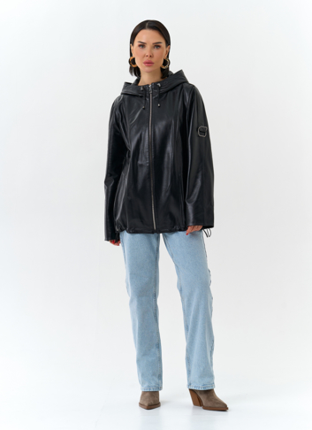 Женская куртка из натуральной кожи с капюшоном