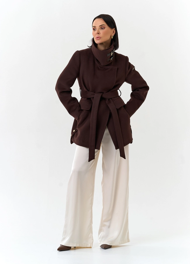 Женское укороченное пальто с воротником стойкой модель № 32553 универмаг малина