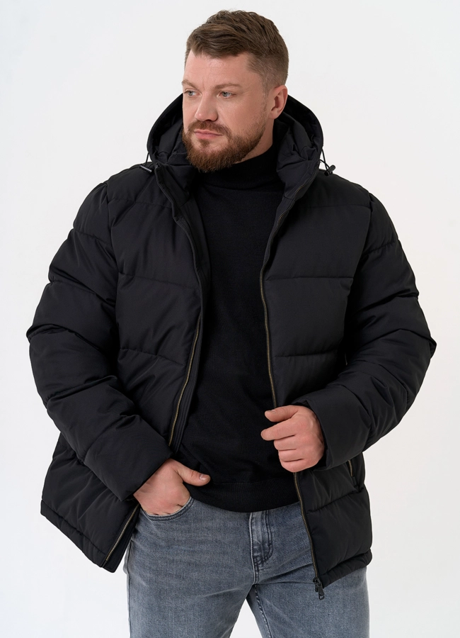Мужской пуховик с капюшоном  модель № 31471 меха малина