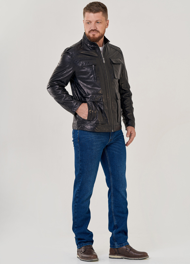 Кожаная куртка с накладными карманами модель № 8055 универмаг малина