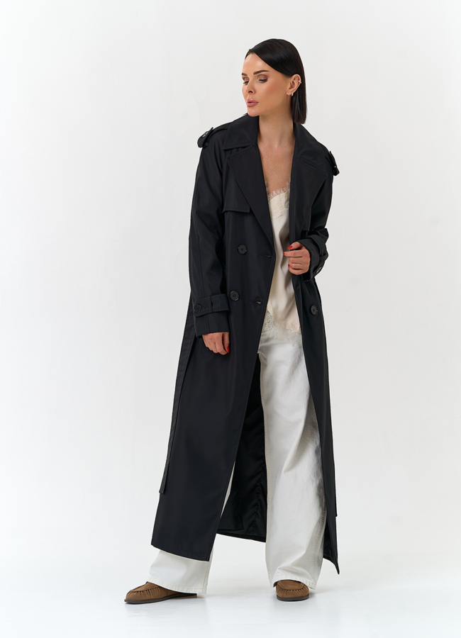 Женский длинный плащ с поясом модель № 33112 в кредит