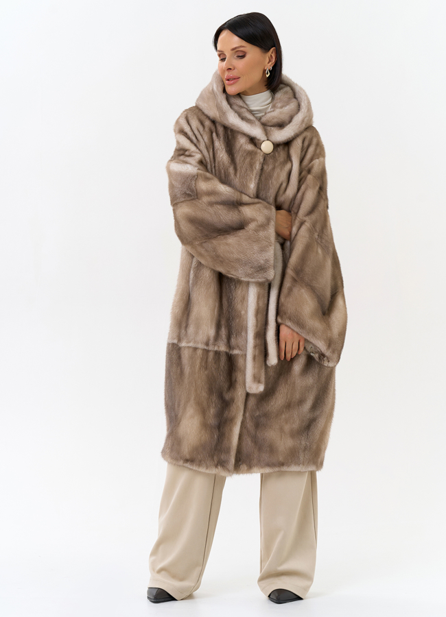 Женская шуба из меха норки с капюшоном модель № 30673 в рассрочку