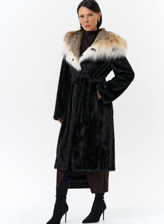 Норковая шуба с рысью в черном цвете
