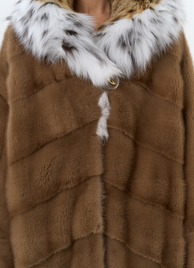 Шуба из меха норки с капюшоном из меха рыси модель № 31871 универмаг малина