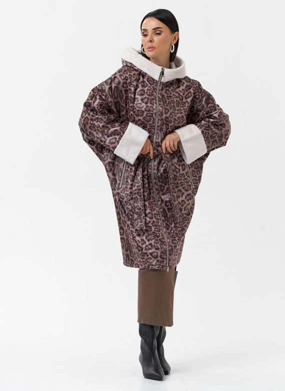 Женская дубленка из эко замши с поясом