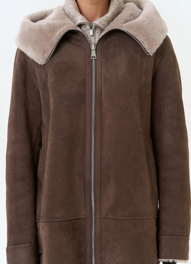 Женская дубленка из эко замши модель № 33909 универмаг малина фото