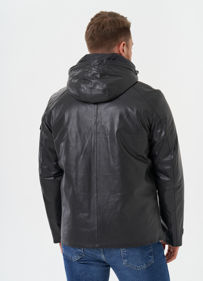 Куртка из натуральной кожи с капюшоном модель № 28581 в кредит