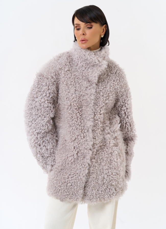 Женская двухсторонняя дубленка с воротником стойкой модель № 31849 универмаг малина