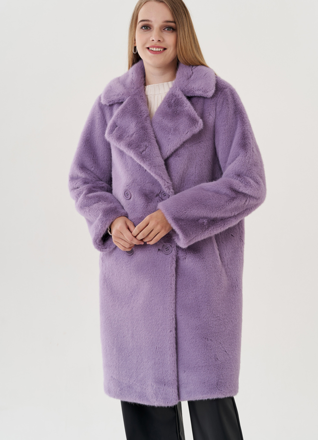 Женского пальто из эко меха на пуговицах модель № 25741 универмаг малина