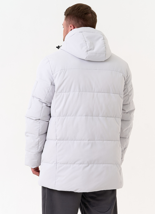 фото Мужской светлый пуховик с капюшоном модель № 31454