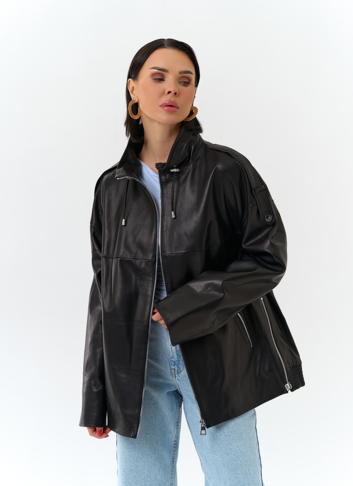 Куртка из натуральной кожи с воротником стойка