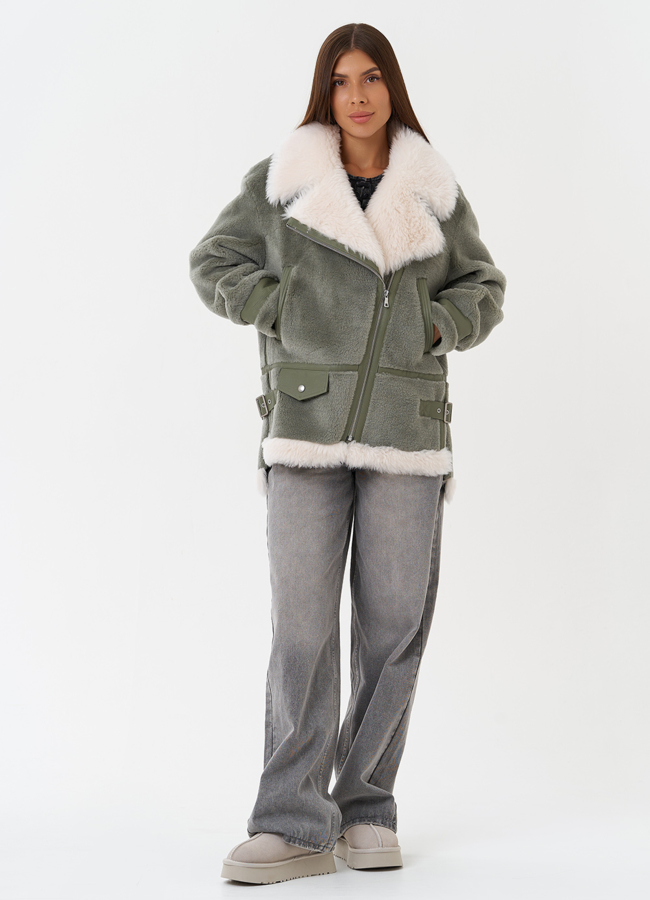 Эко дубленка с английским воротником модель № 28536 в кредит