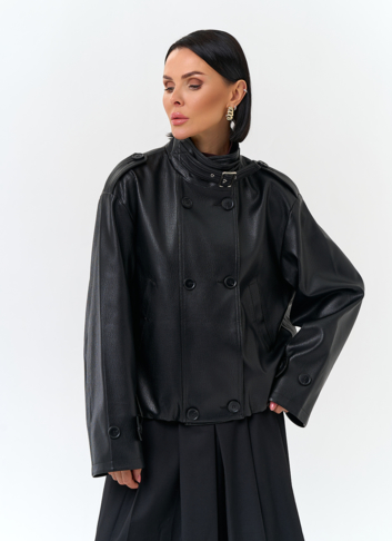Женская куртка из эко кожи черного цвета Женская куртка из эко кожи черного цвета
