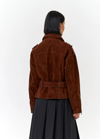Куртка из натуральной замши с поясом фото