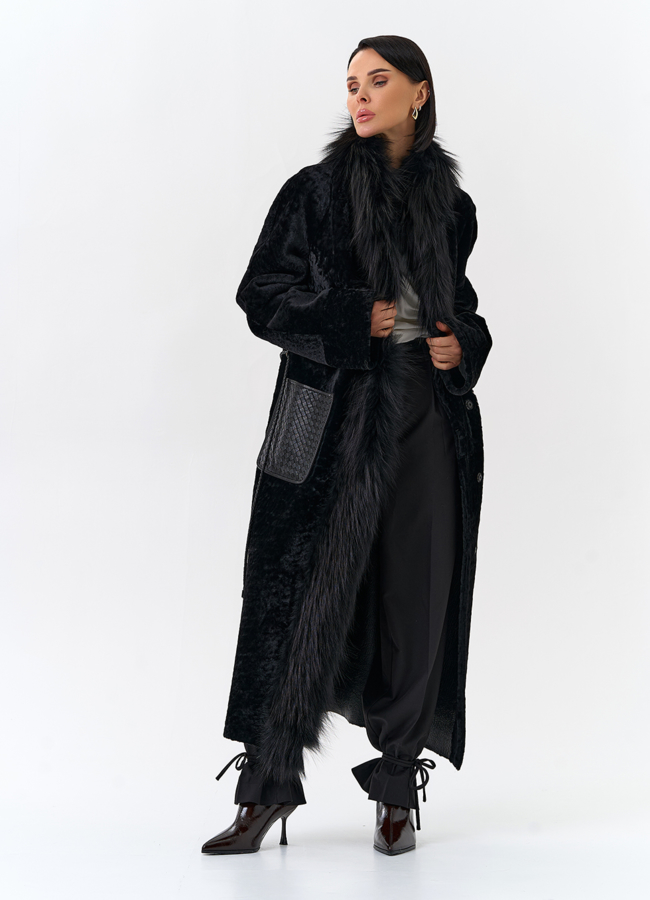 Женская дубленка с отделкой из меха лисы модель № 32197 универмаг малина