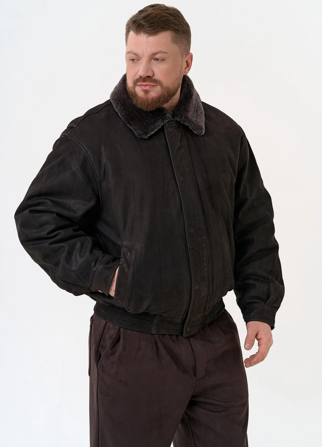 фото Куртка пилот из натуральной кожи с отделкой из овчины модель № 31659