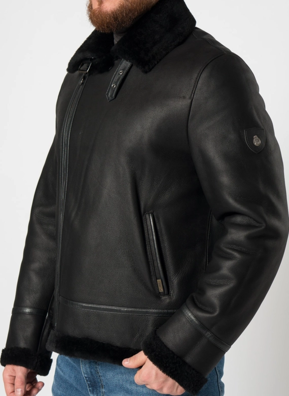 Мужская дубленка косуха в черном цвете