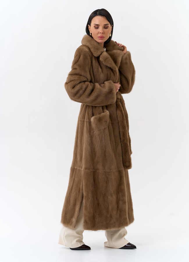 Длинная шуба из меха норки с английским воротником модель № 32067 универмаг малина