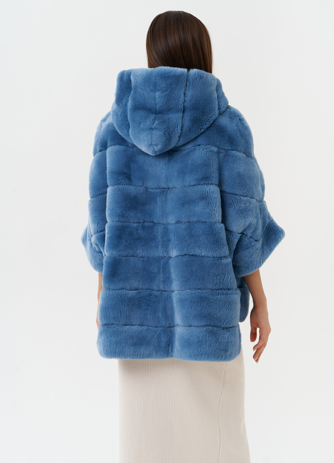 Короткая шуба из меха кролика с капюшоном модель № 25317 универмаг малина