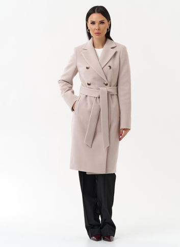 Женское двубортное пальто с поясом
