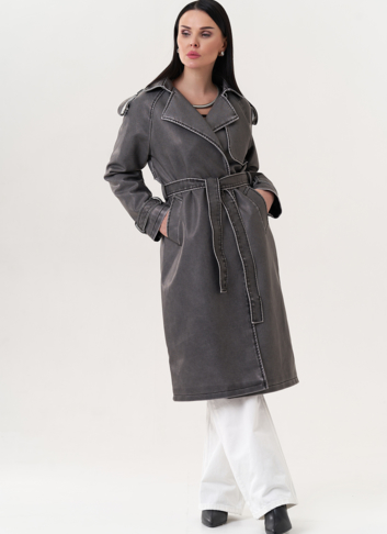 Плащ из эко кожи с поясом