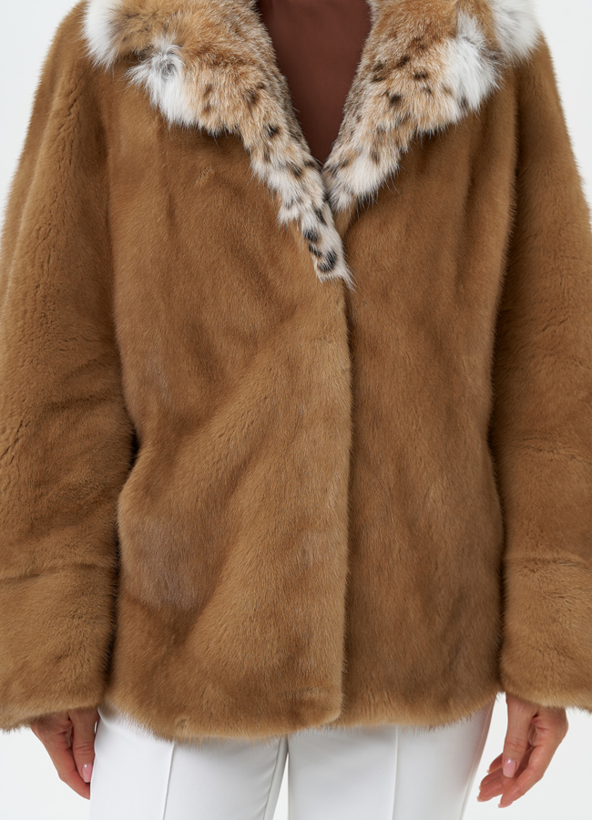 Куртка из меха норки с воротником их меха рыси модель № 31169 в рассрочку