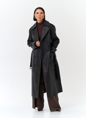 Женский плащ из натуральной кожи с поясом