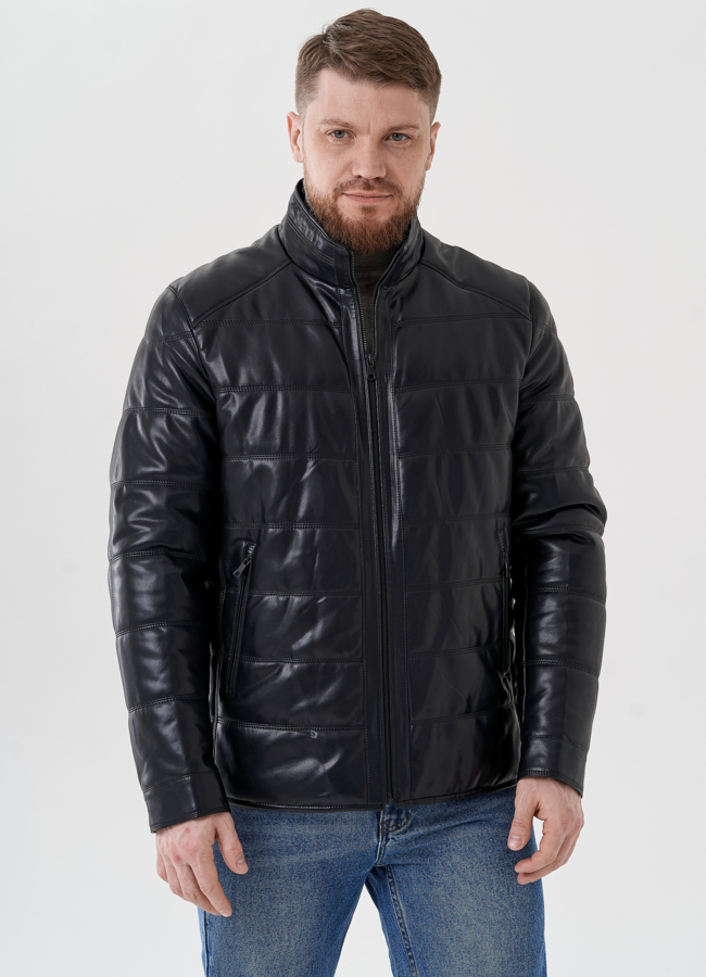 Мужская куртка из эко кожи модель № 24466 меха малина