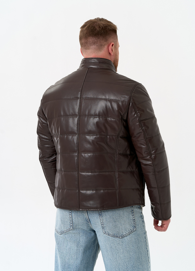 фото Мужская куртка из натуральной кожи с воротником стойкой модель № 32546