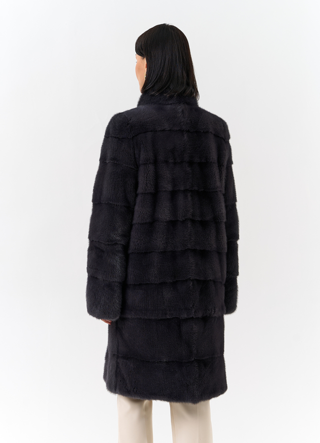 Норковая шуба трансформер, поперечная со стойкой модель № 25924 в рассрочку