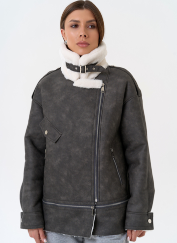 Женская дубленка трансформер из эко замши