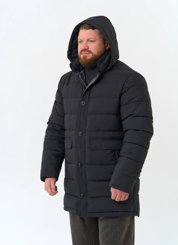 Мужской удлиненный пуховик с капюшоном фото