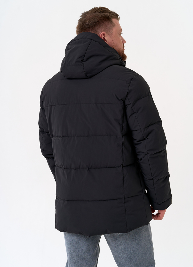 фото Мужской пуховик черного цвета с капюшоном модель № 31452