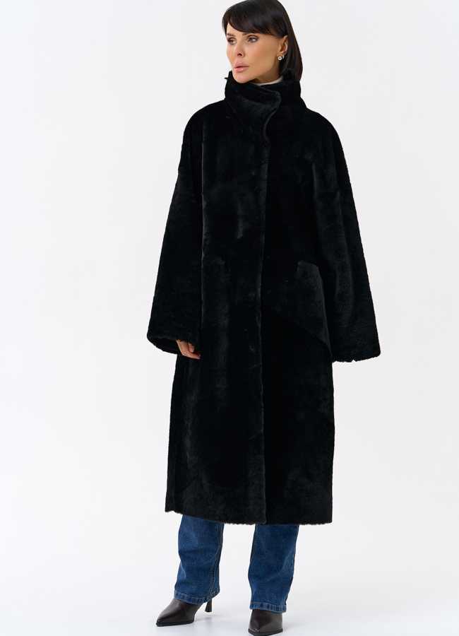 Женская натуральная дубленка черного цвета модель № 31915 в кредит