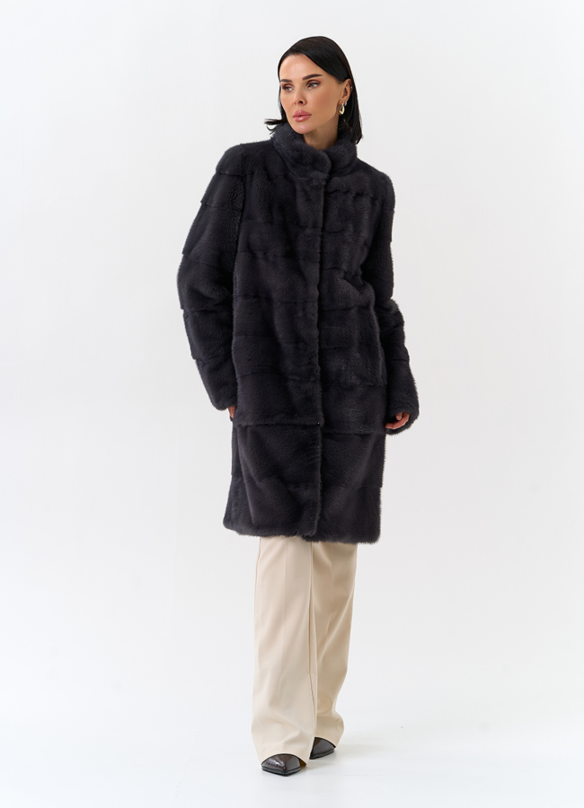 фото Норковая шуба трансформер, поперечная со стойкой модель № 25924