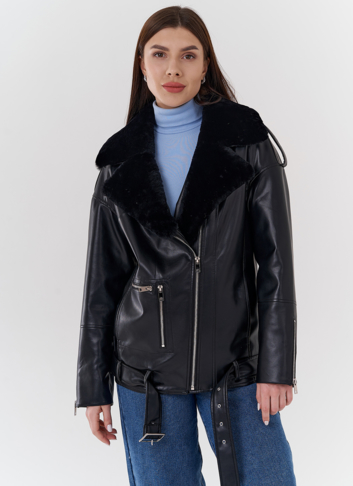 Куртка-косуха из эко кожи на утеплителе с натуральным мутоном
