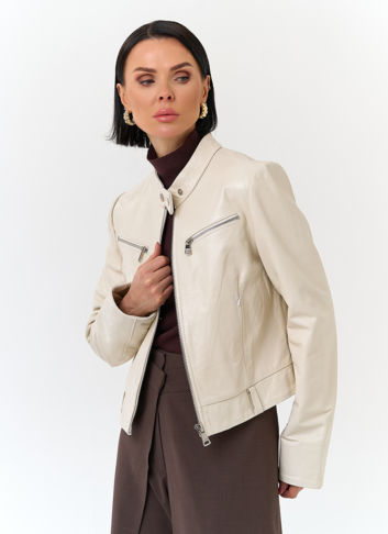 Белая куртка из натуральной кожи