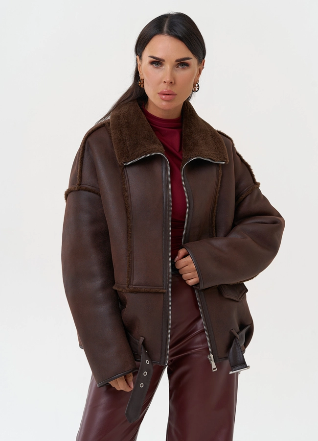 Женская дубленка коричневого цвета  модель № 31282 универмаг малина фото