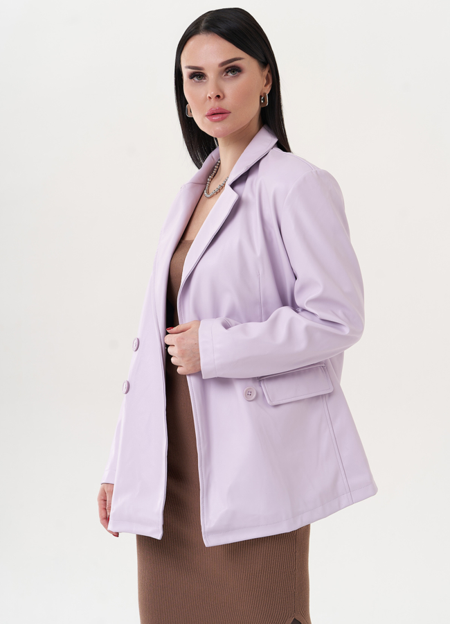 Пиджак из эко кожи сиреневого цвета модель № 26741 в рассрочку