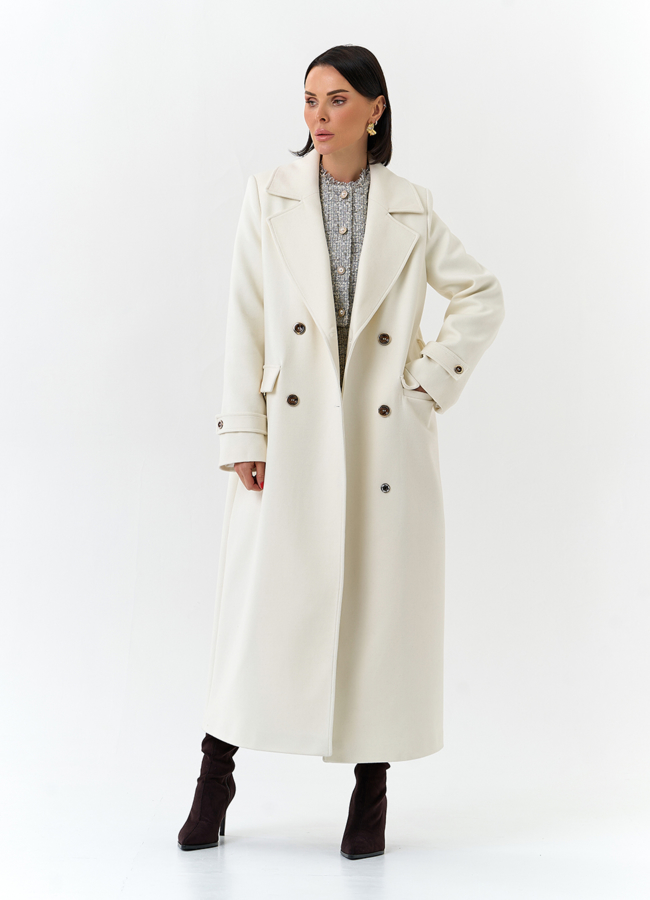 Женское пальто белого цвета модель № 32643 универмаг малина
