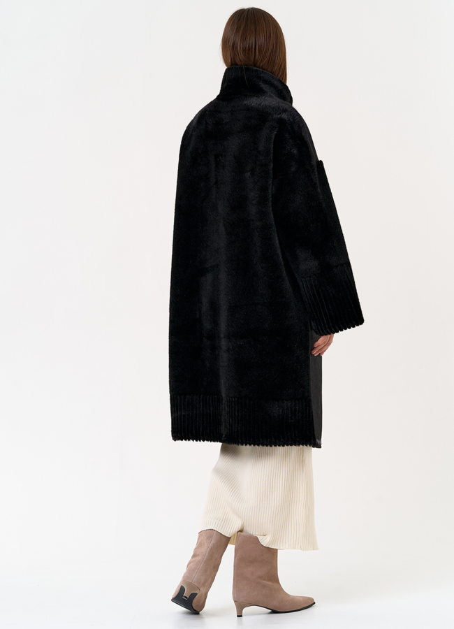 Женская двухсторонняя дубленка из эко замши с воротником стойкой модель № 31412 в кредит